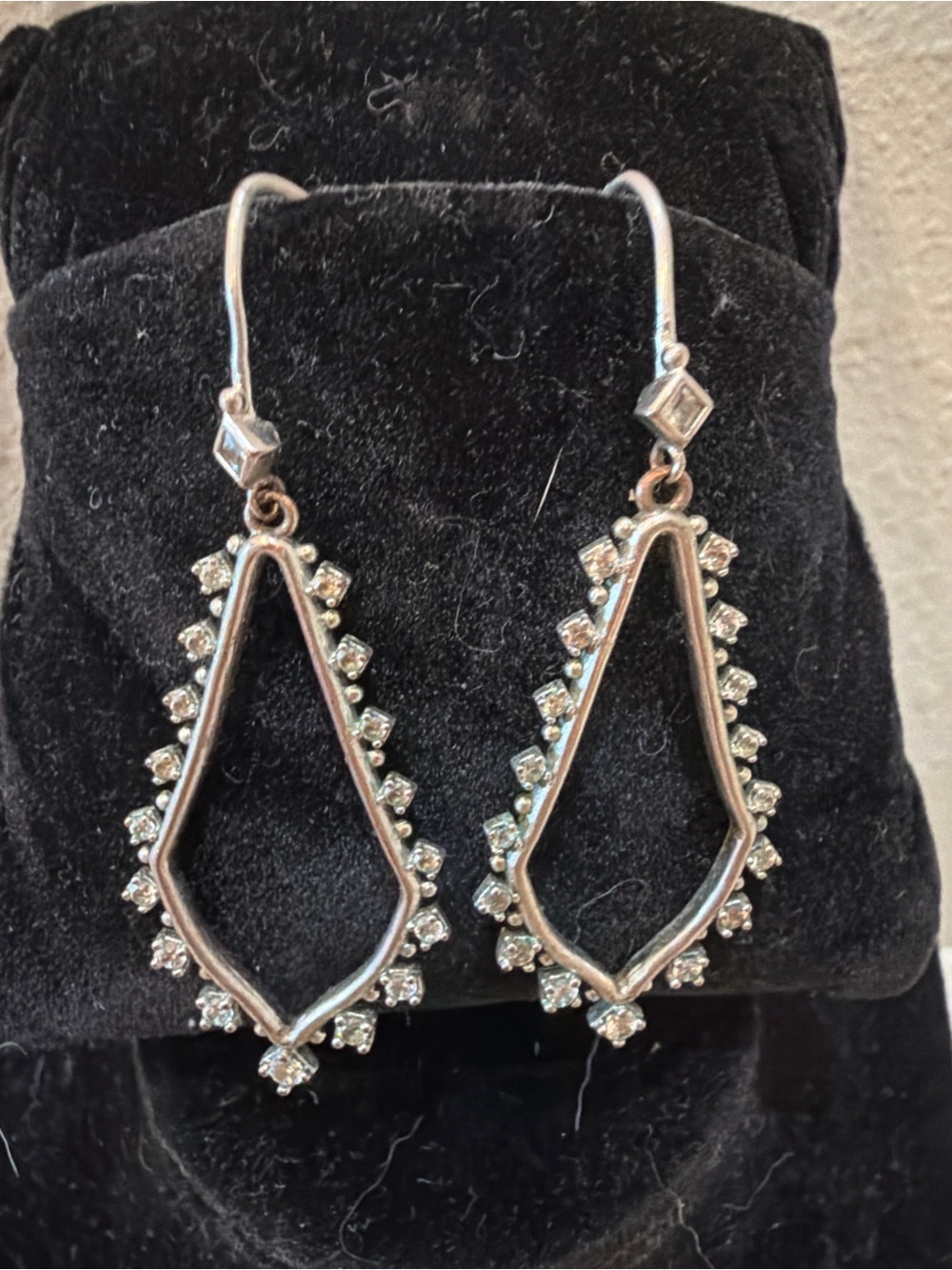 Kendra Scott Silver Tone Crystal Open Teardrop Dangle Earrings